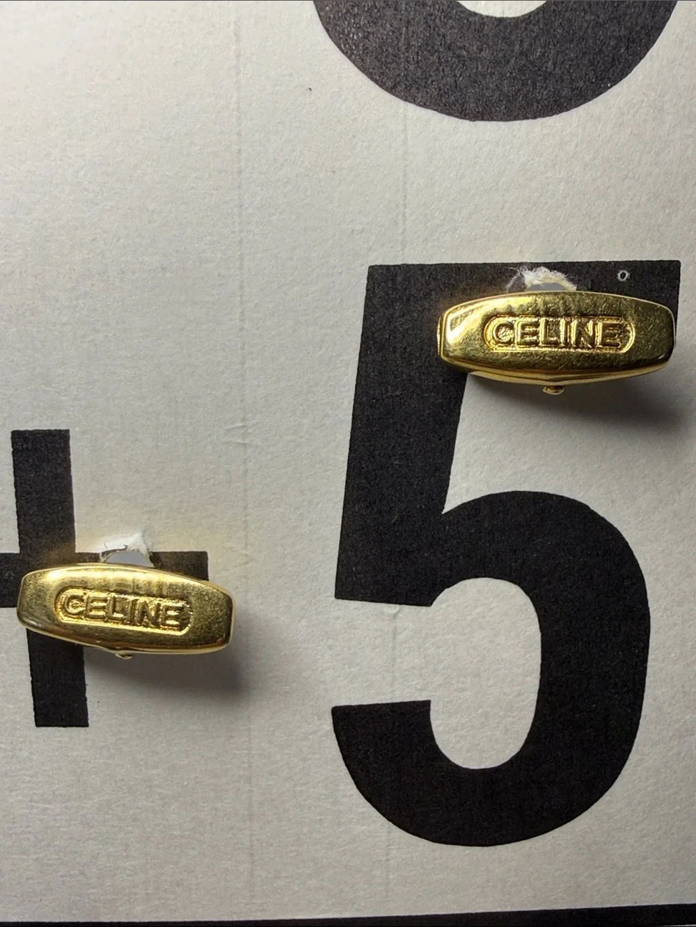 Vintage Celine Triomphe Black Enamel Gold Tone Oval Cufflinks